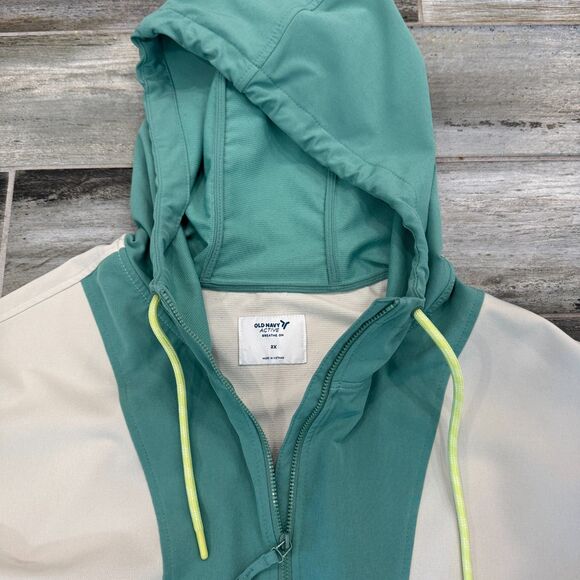 New Balance Green and Cream 1/4 Zip Up Hooded Pullover Breathe On Athleisure - Picture 4 of 6
